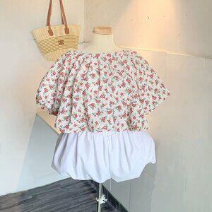Floral Off Shoulder Puff Sleeve Crop Top Cottagecore 🌸